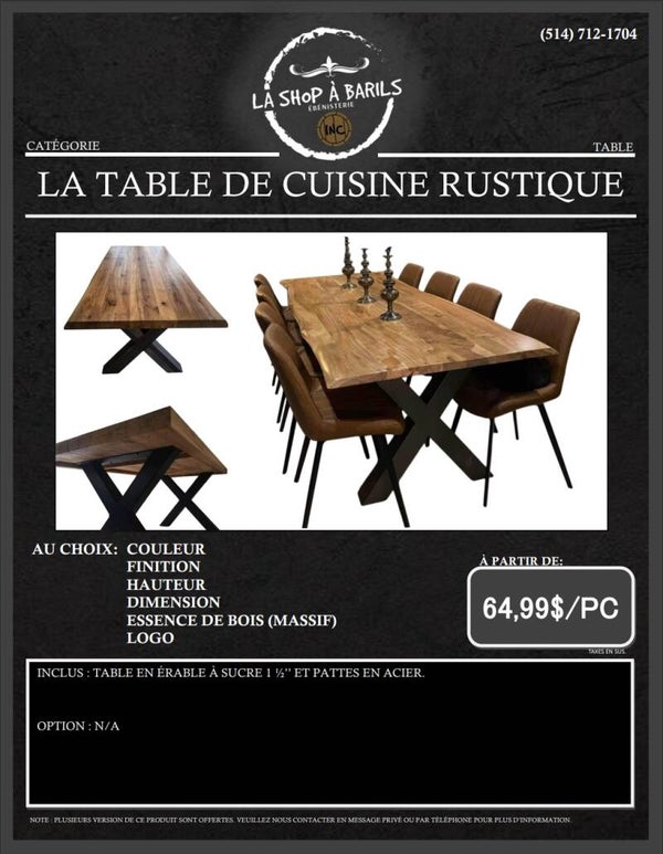 LA TABLE DE CUISINE RUSTIQUE