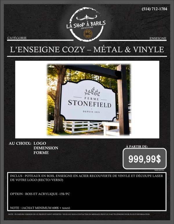 L'ENSEIGNE COZY MÉTAL & VINYLE