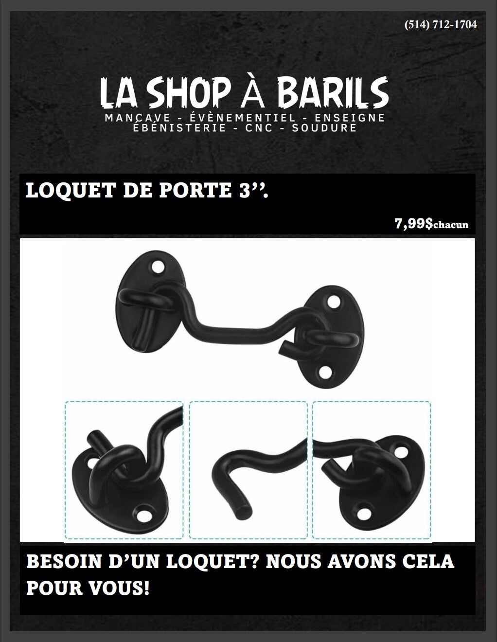 LOCKET DE PORTE 3''