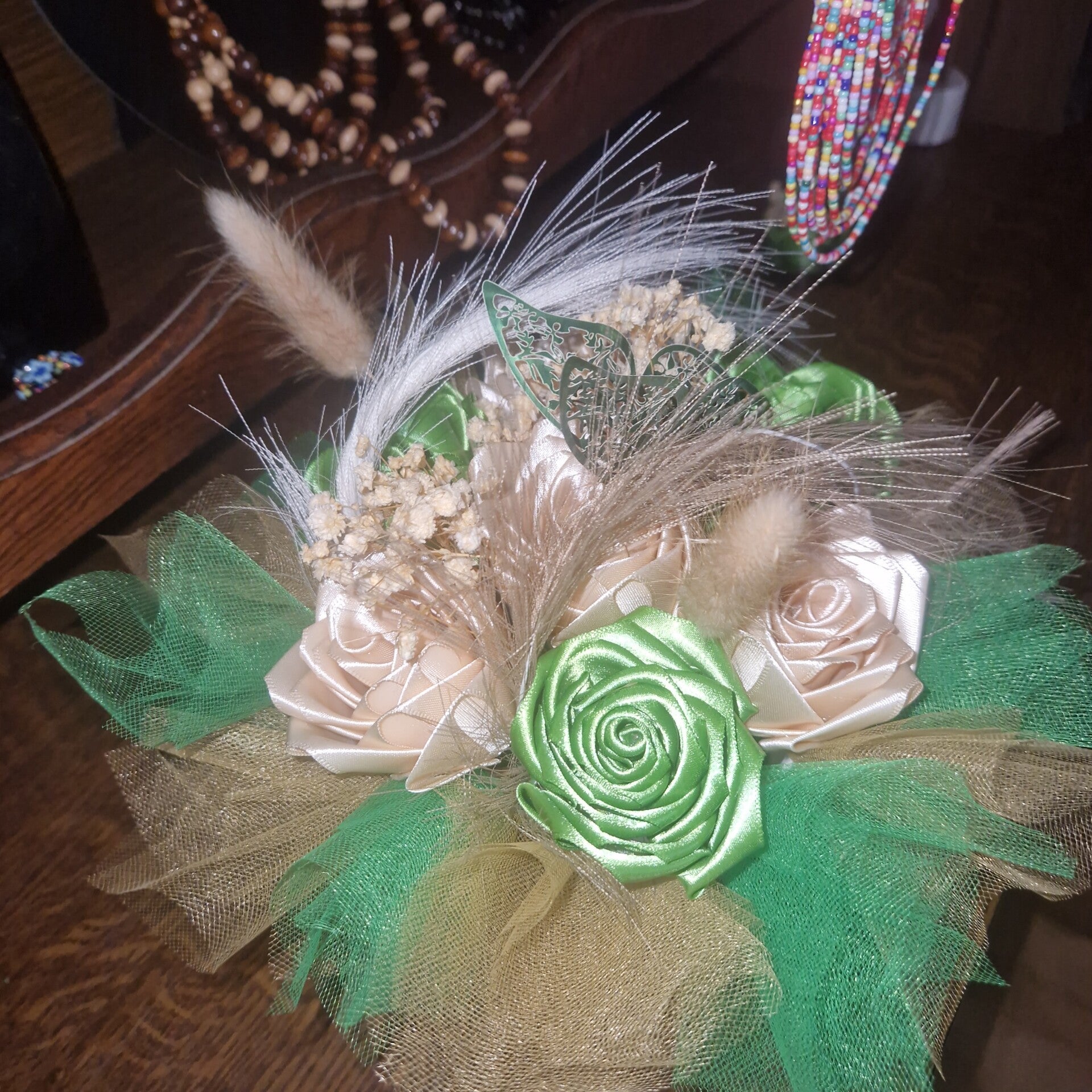 bouquet vert et champagne