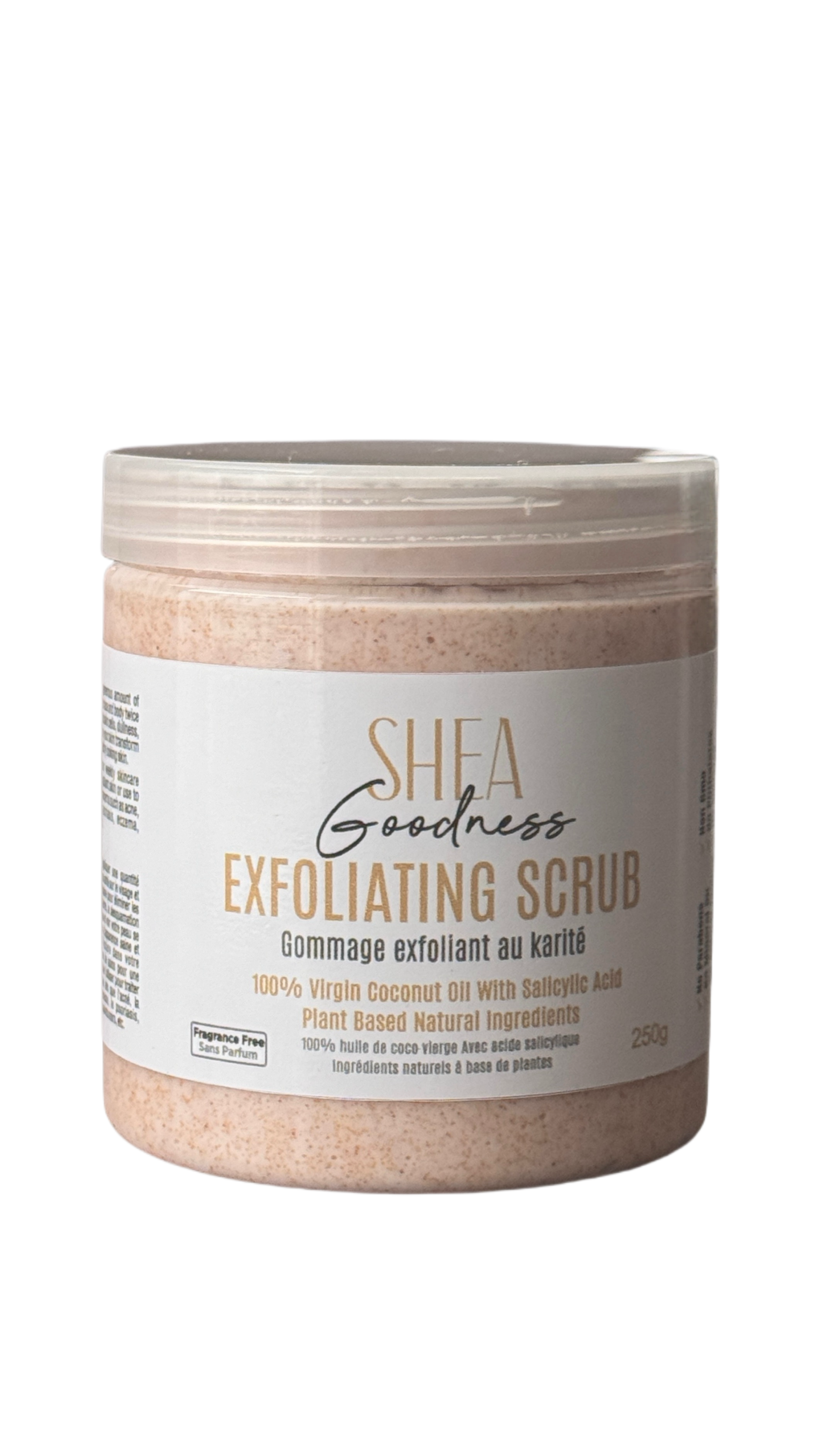 Organic Shea Butter Body Scrub with 100% Virgin Coconut Oil & Salicylic Acid - Fragrance Free