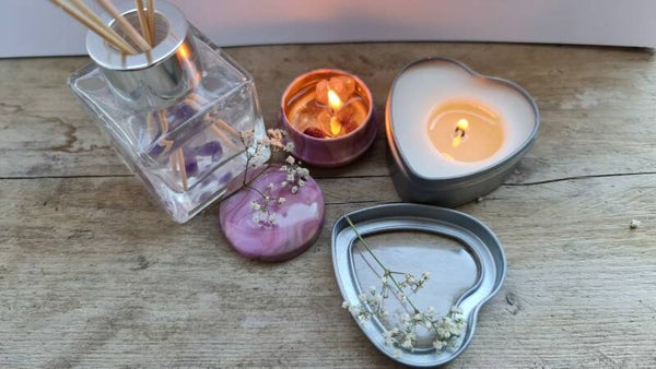 geur setje met edelstenen (diffuser met 1 kaarsje en 1 waxmelt)