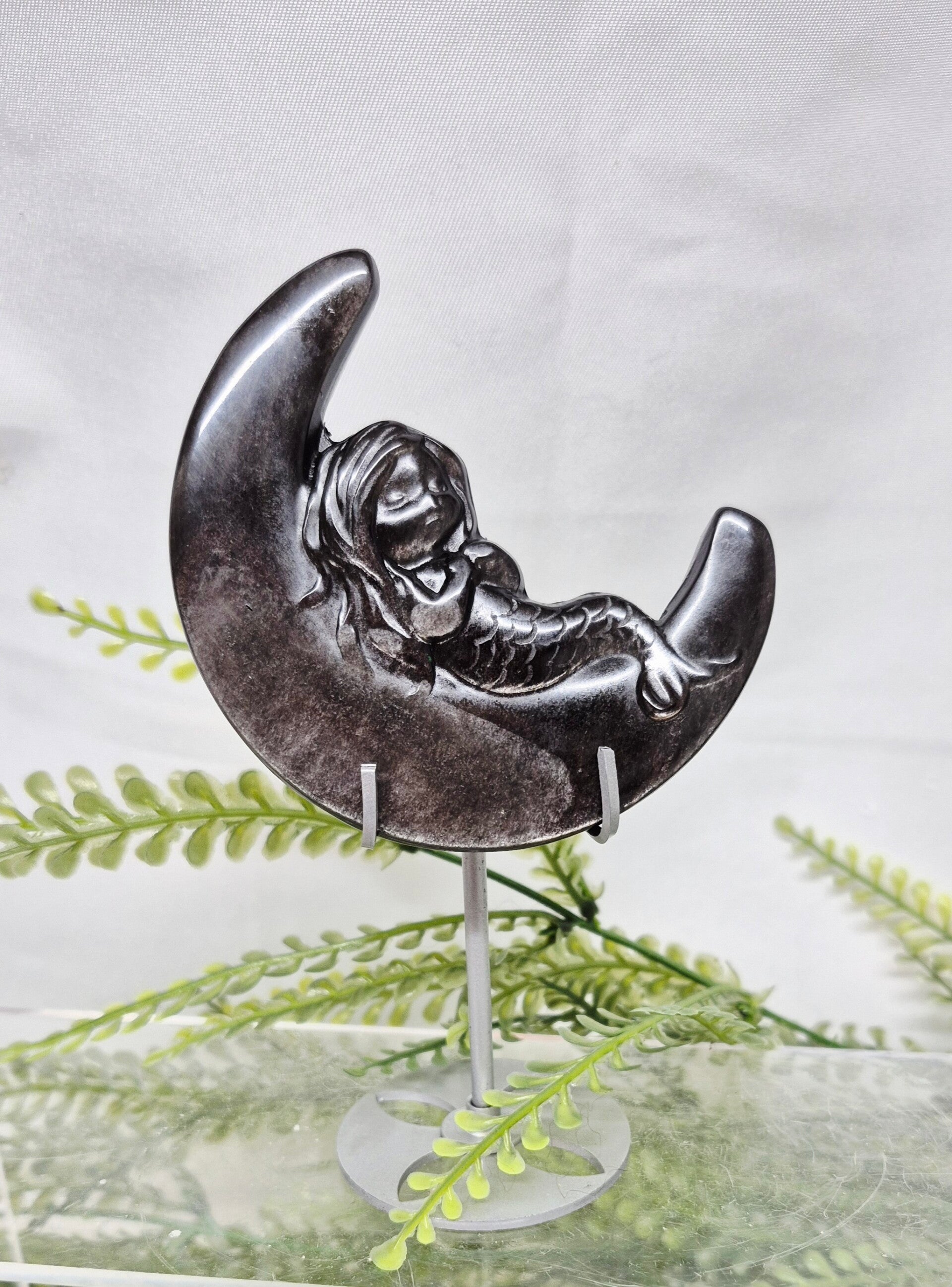 Zilver Obsidiaan zeemeermin op maan #2