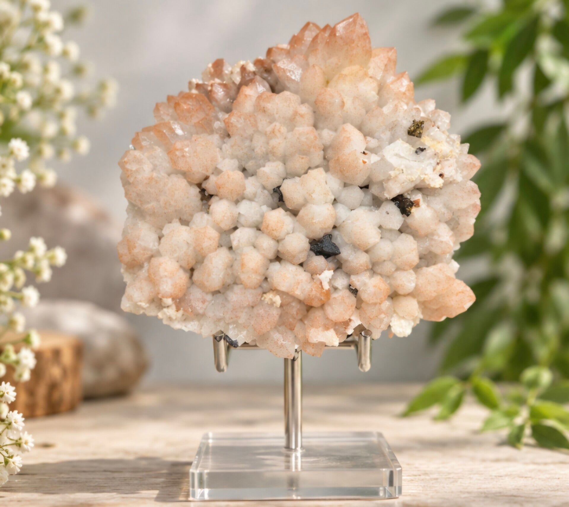 Aardbeienkwarts met Chalcopyriet & Calciet – Jiangxi, China