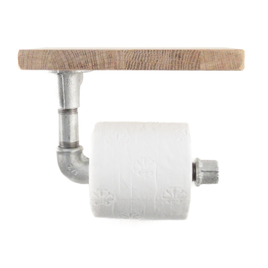 Wc rolhouder industrieel met eiken plank