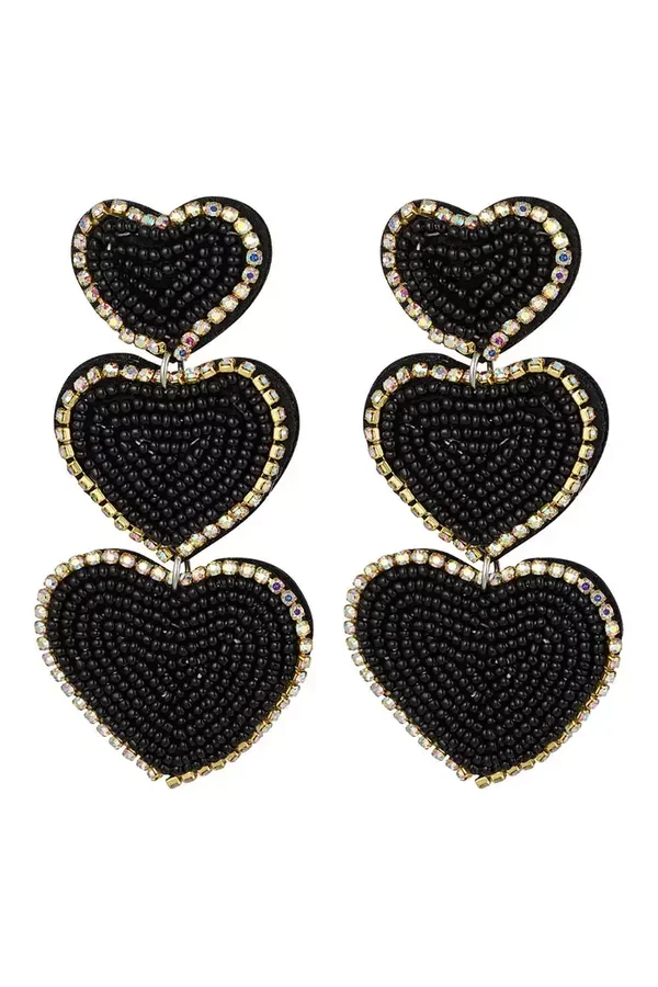 Earrings beads heart Black