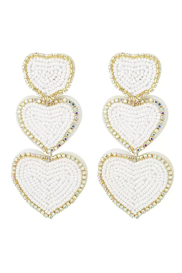Earrings beads heart White