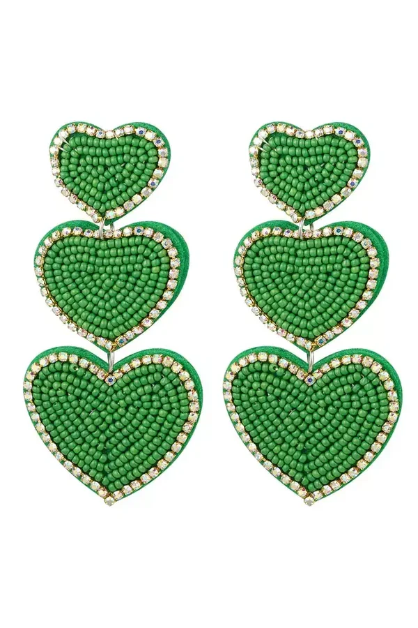 Earrings beads heart Green