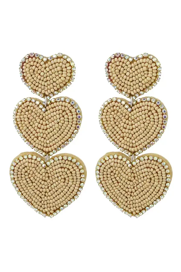 Earrings beads heart Beige