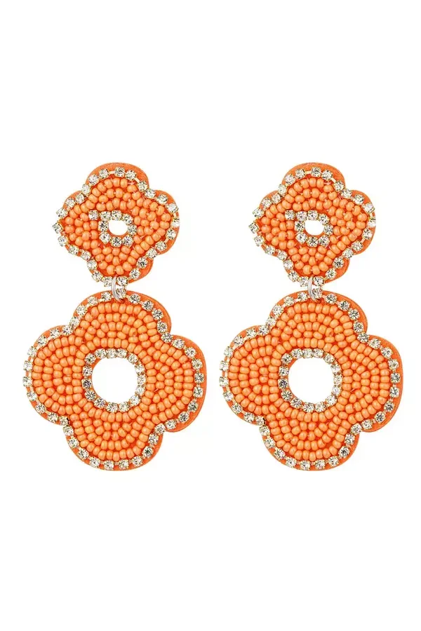 Earrings beads double flower Orange