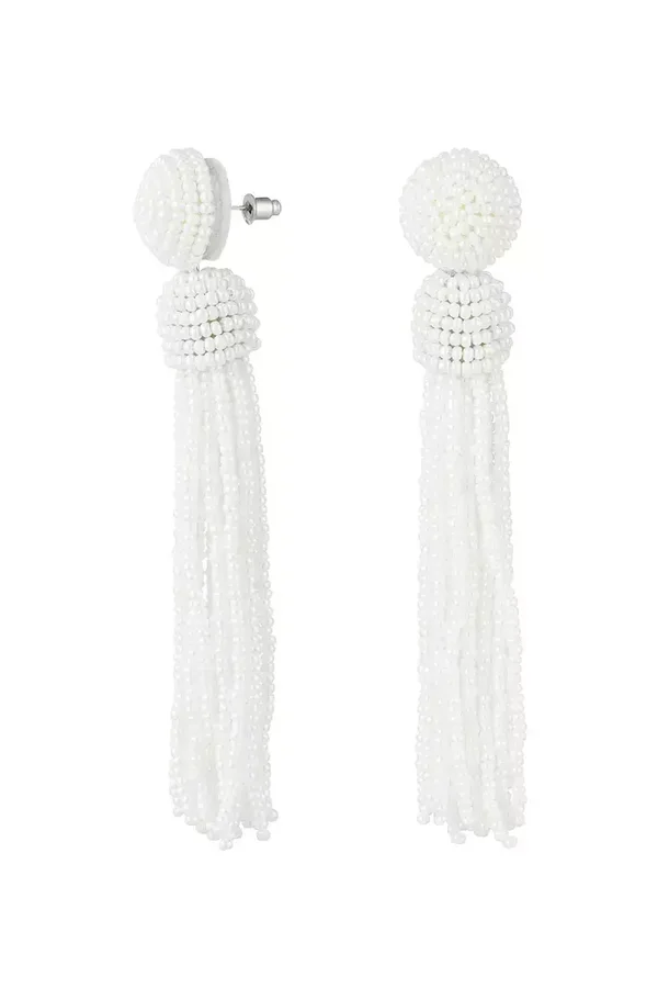 Earrings beaded tassel White