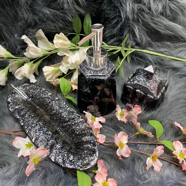 3-er Set Handgefertigter Seifenspender Schwarz silber