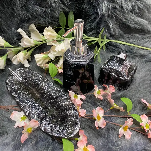 3-er Set Handgefertigter Seifenspender Schwarz silber