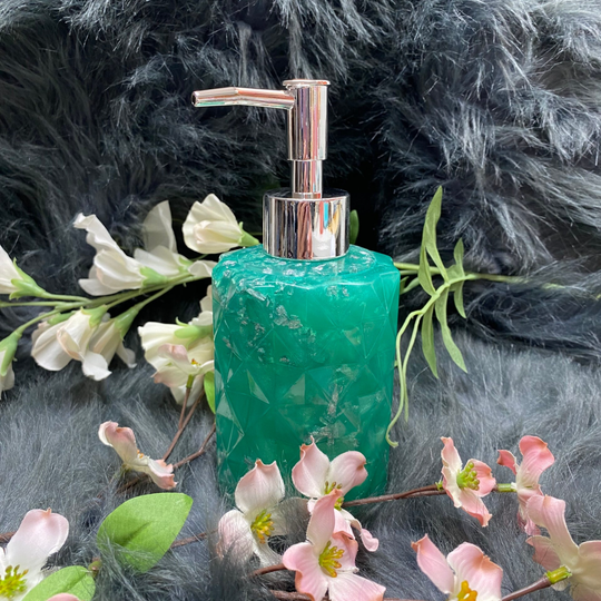 Handgefertigter Seifenspender türkis silber