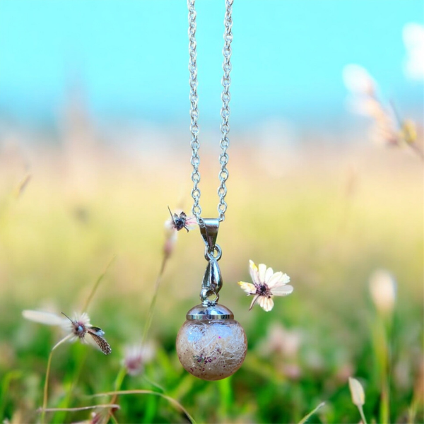 Kette mit Glasperle  Fell und Glitzer