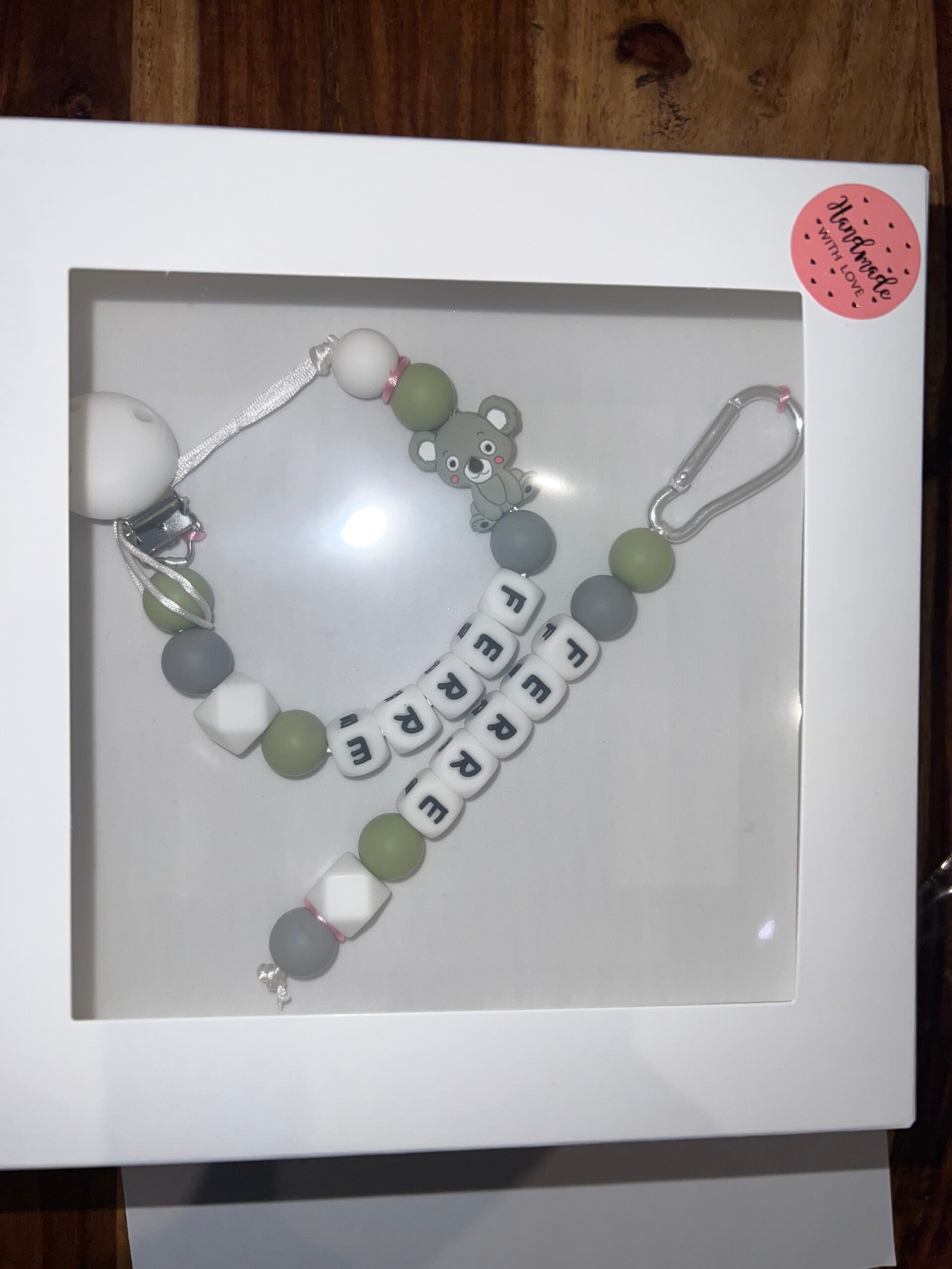 setjes speenkoord en sleutelhanger met naam