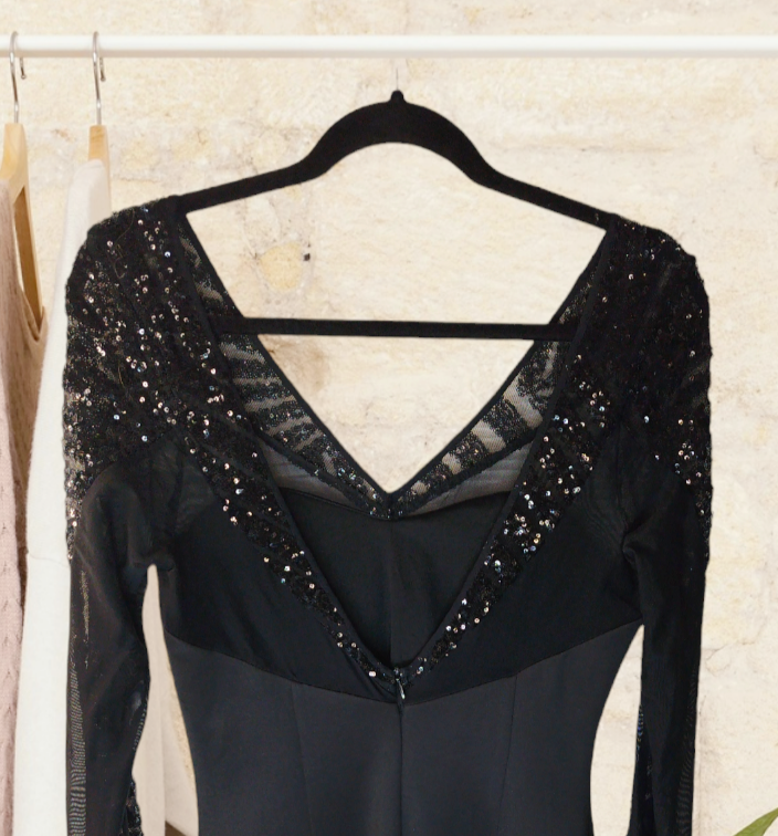 Robe à paillettes à manches longues Noir