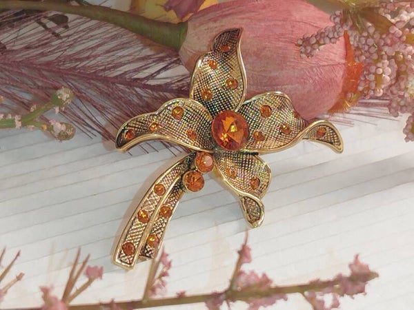 Broche fleur vintage original cristal