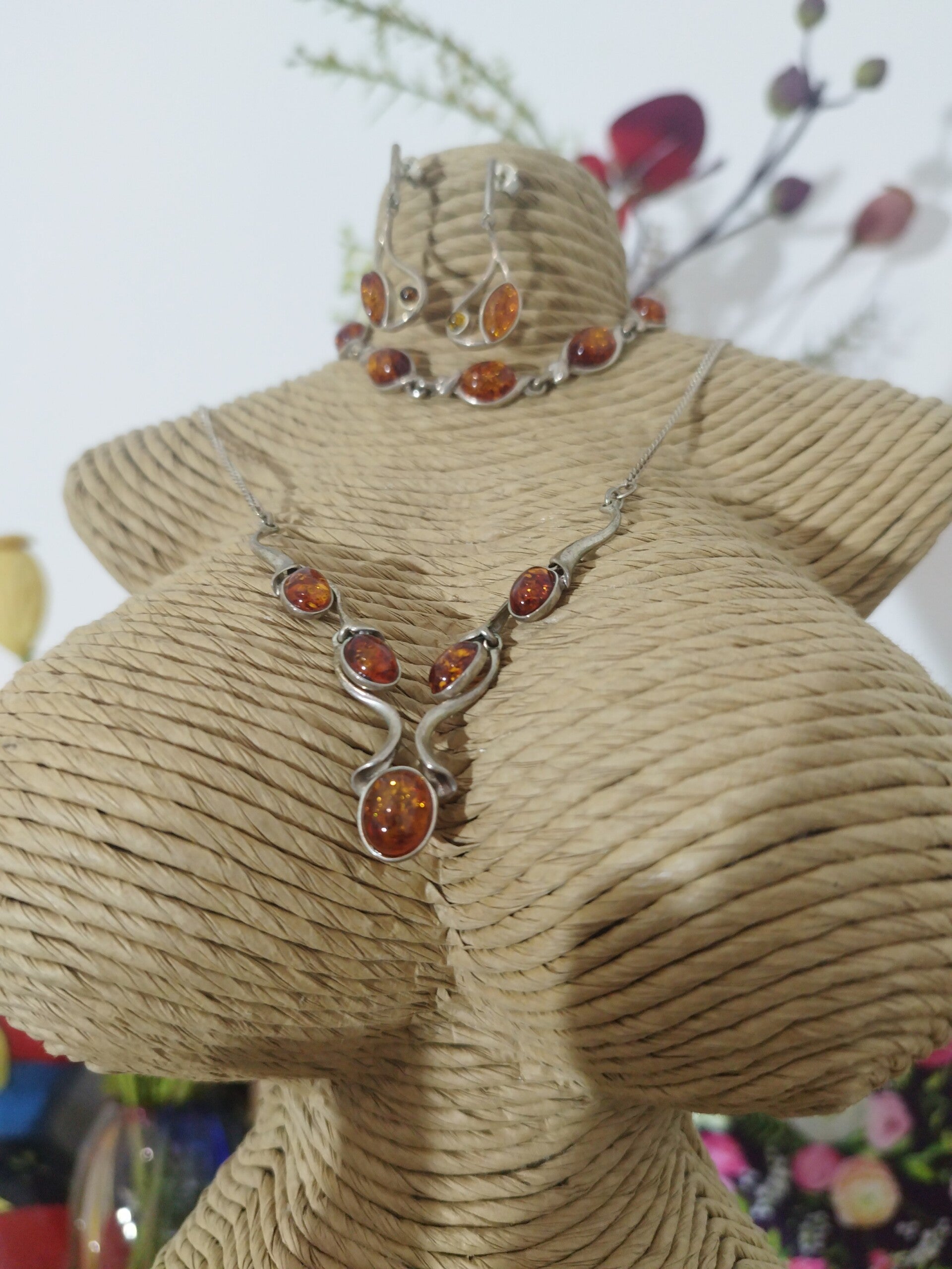 Ensemble de bijoux en argent vintage et Ambre