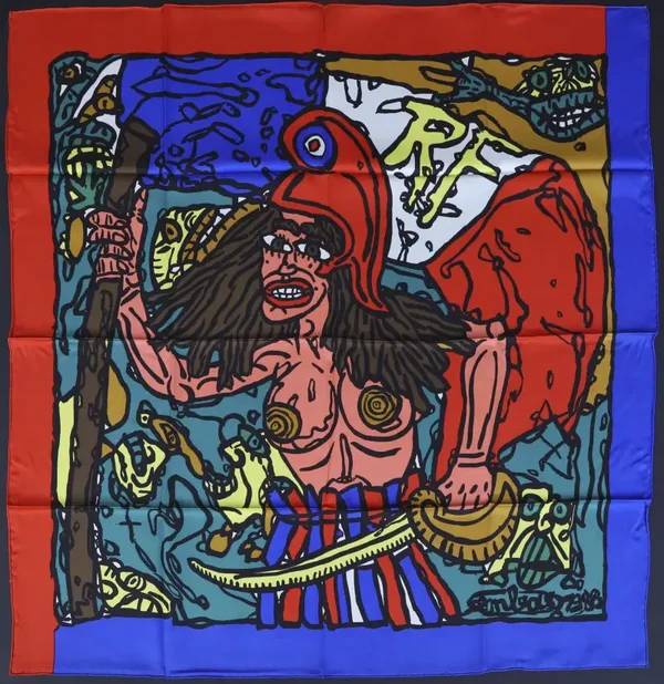 Robert COMBAS Portrait de Geneviève en Marianne - 1988. Foulard.