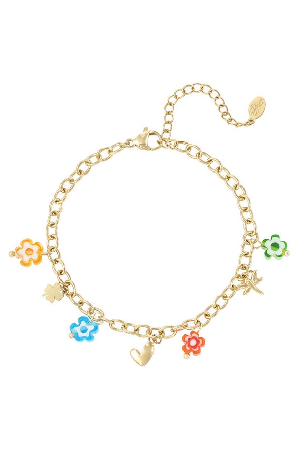 Armbandje | RVS | Bedels | Goud | Flowers
