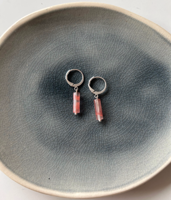 Oorbellen | natuursteen tube rond |  roze