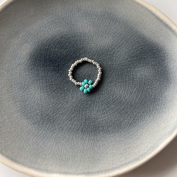 Ring | bloemetje | mint/zilver