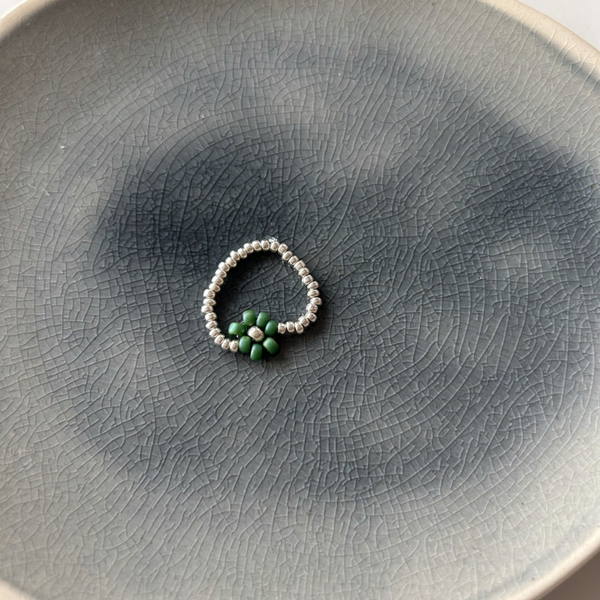 Ring | bloemetje | groen/zilver