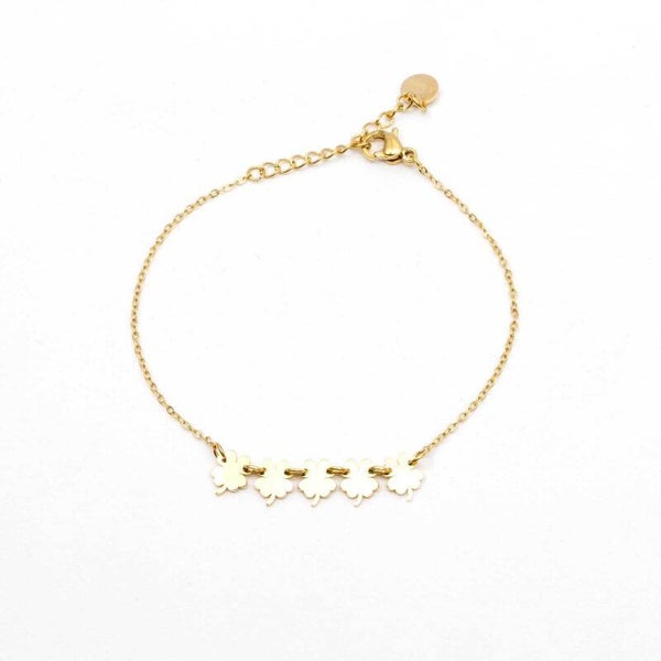 Armbandje | RVS | Goud | Vijf klavertjes