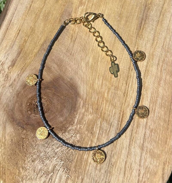 Enkelbandje | muntjes | grijs/blauw/ goud