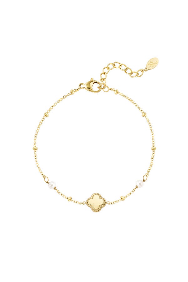 Armbandje | RVS | Klaver | Parel