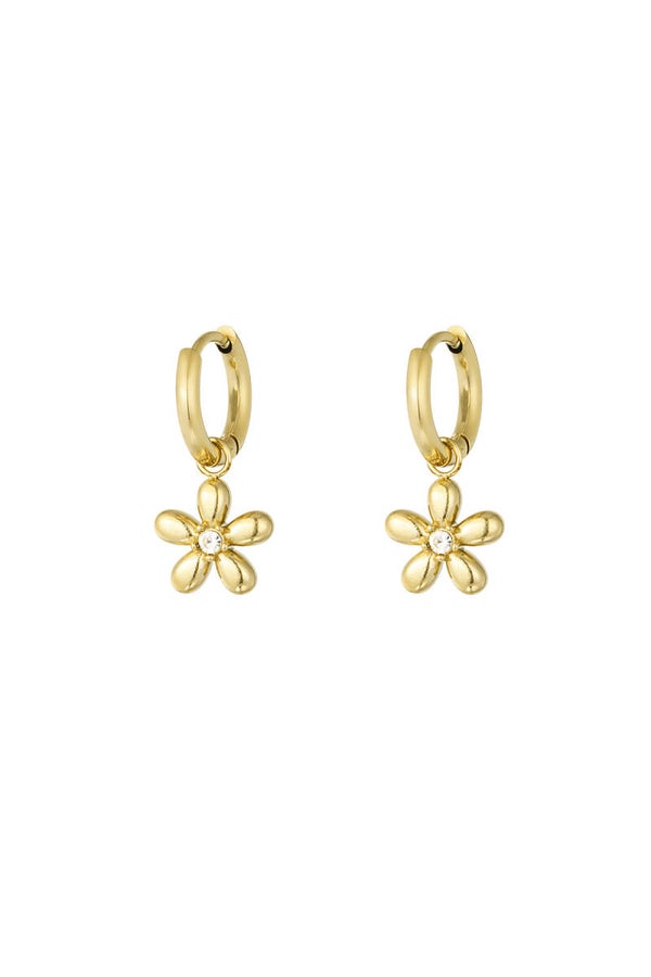 Oorbellen | RVS | Goud | Daisy | Diamantje