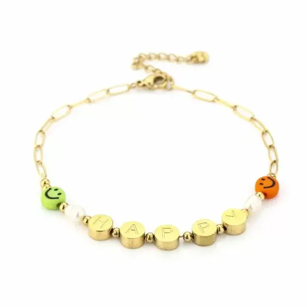 Enkelbandje | RVS | Goud | Happy | Smiley