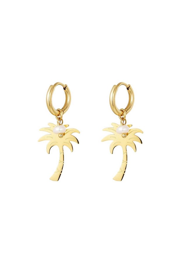 Oorbellen | RVS | Palmboom | Parel