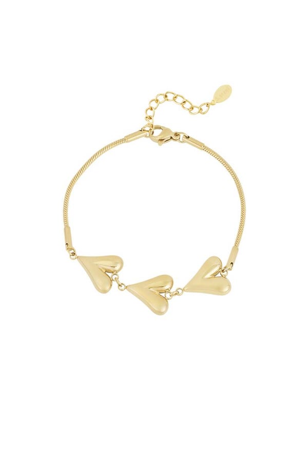 Armbandje | RVS | 3 harten | Goud