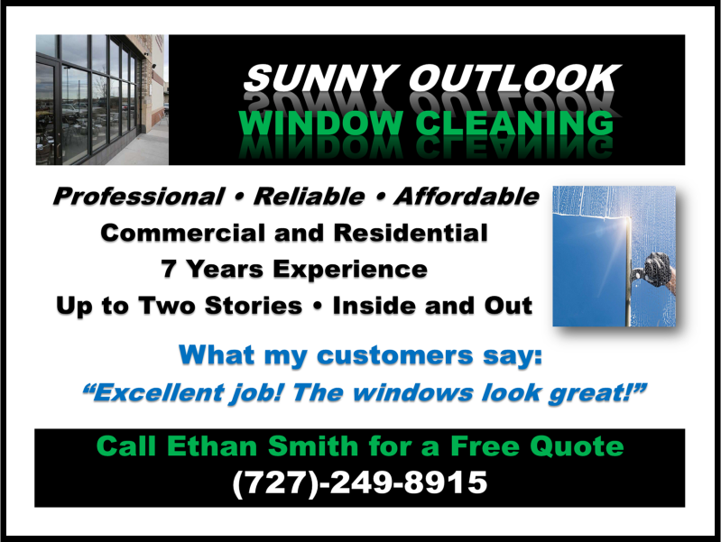 Reliable and Affordable Window Cleaning in St. Petersburg, FL, and the Pinellas County Area. Commercial and Residential. Licensed and Insured.