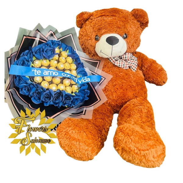 Bear with artificial roses