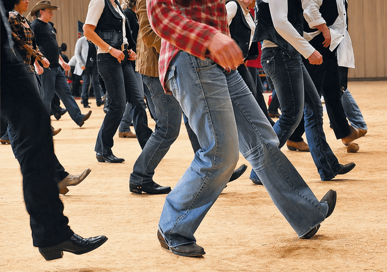 Groupe dansant le Country Line Dance dans un lieu mythique à Nashville.