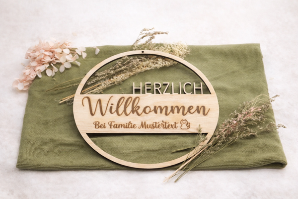 Türschild aus Holz "Herzlich Willkommen"
