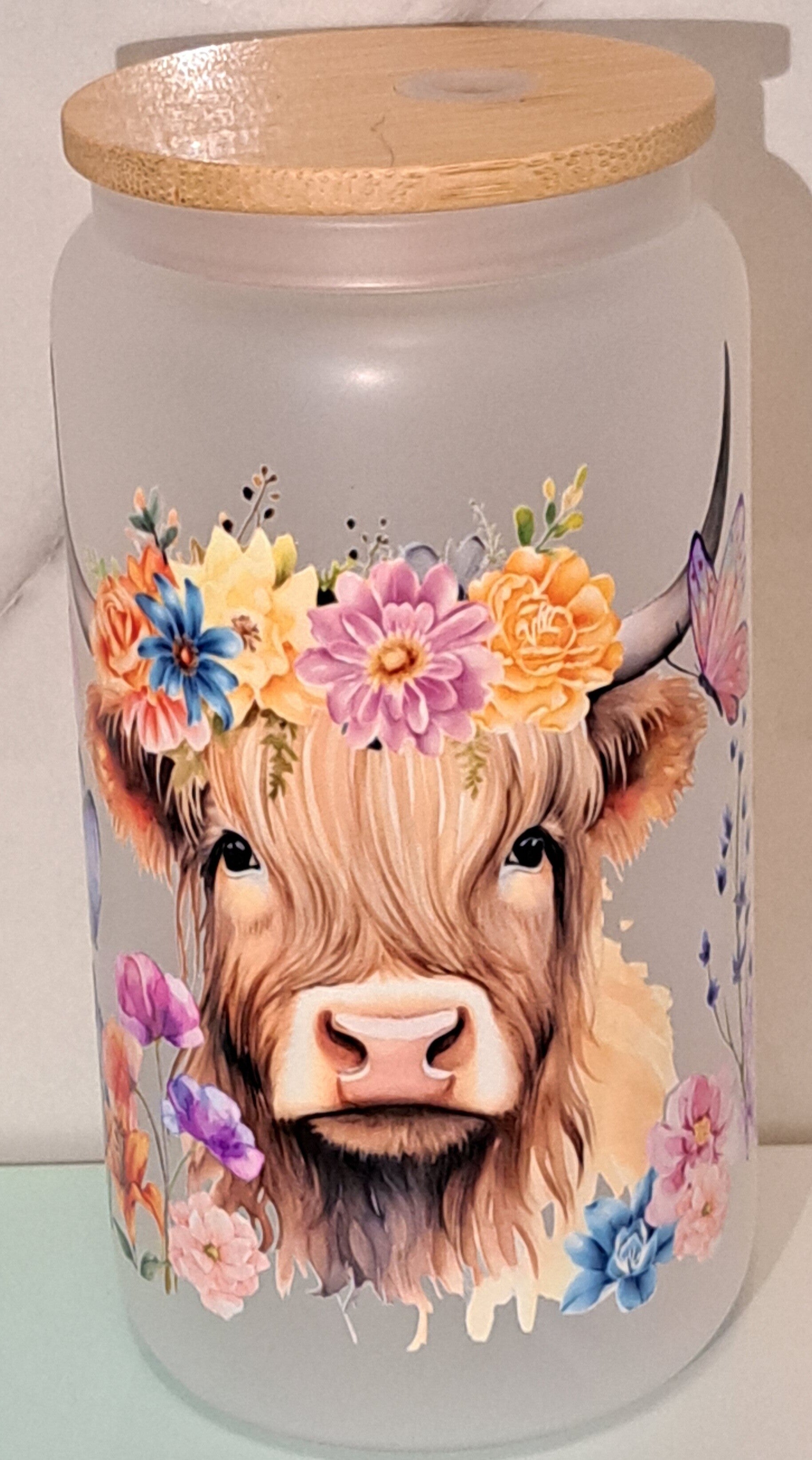 Floral highland cow cup