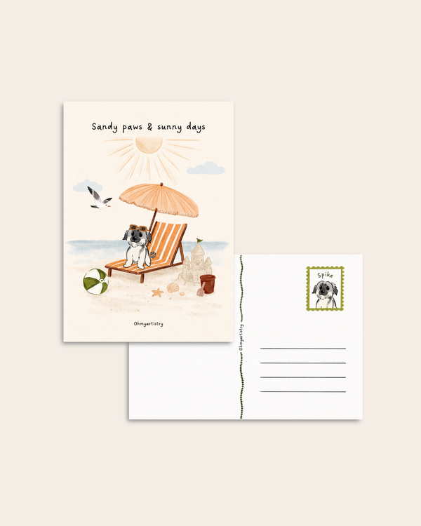Gepersonaliseerde ansichtkaart “Sandy paws”