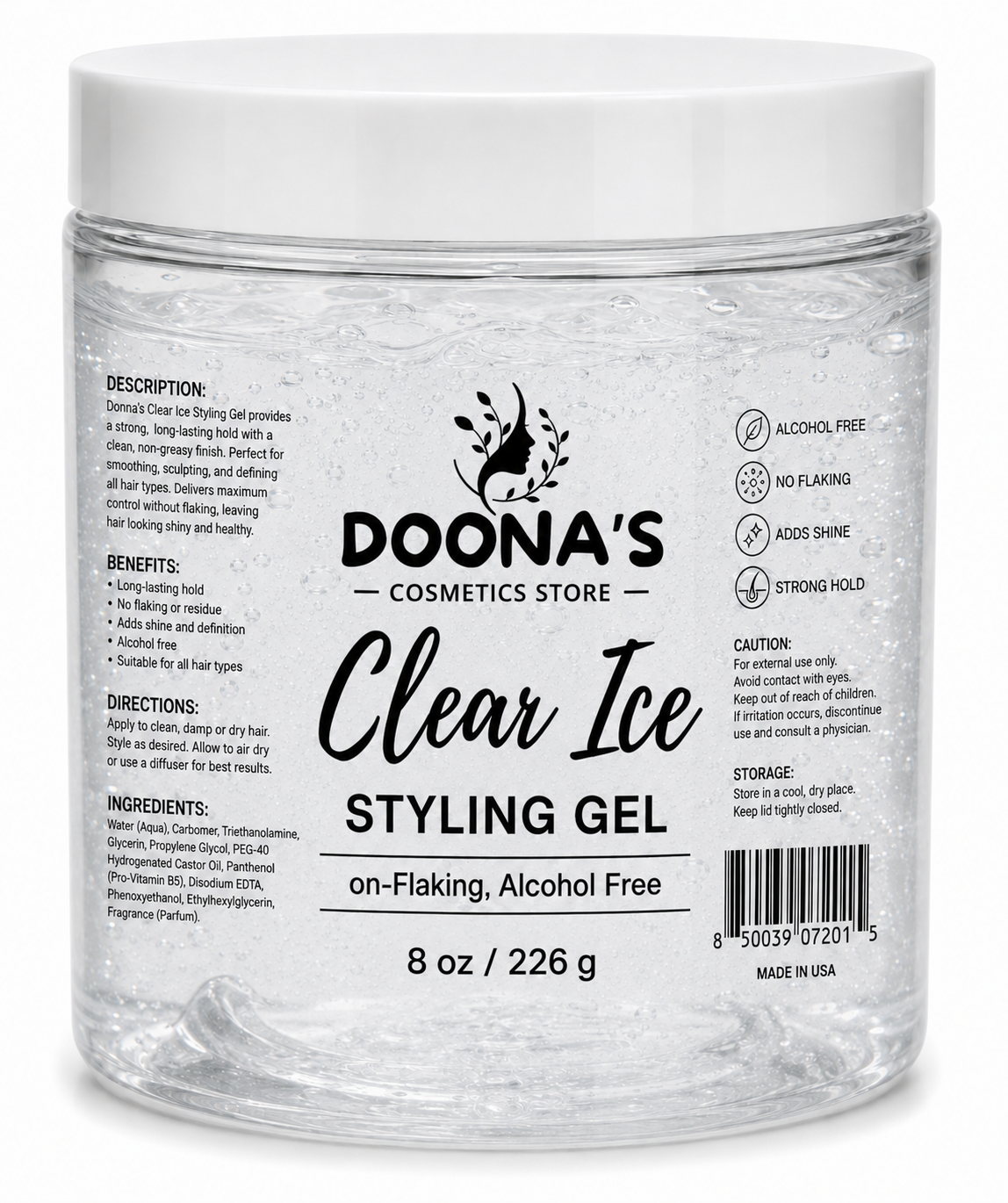 Doona's Clear Ice Styling Gel - Protects and Strengthens Your Strands - Non-Flaking, Alcohol Free
