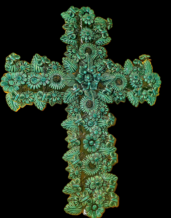 3D Green Glazed Terracotta Cross - Life Art.