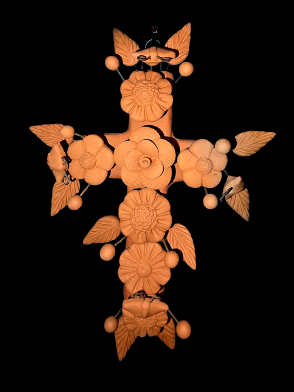 Terracotta Flower Cross -3D Clay Art.