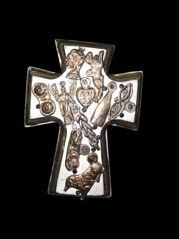 Gold and White Sacred Heart Cross