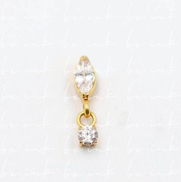 TN988 – Titanium PVD Gold Navette with Dangling CZ Top