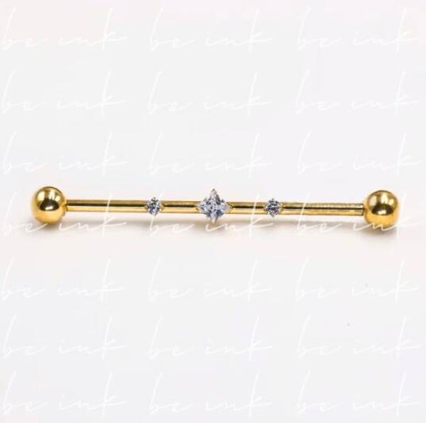 TN1216 → Crystal Accent Industrial Barbell – Titanium PVD Gold