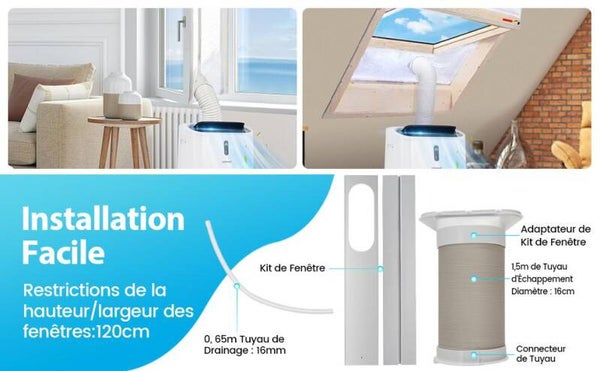 5 en 1 Climatiseur Mobile 16 à 32℃ 16000BTU R290 4 Modes Ventilateur Déshumidificateur Rafraîchisseur et Chauffage Blanc