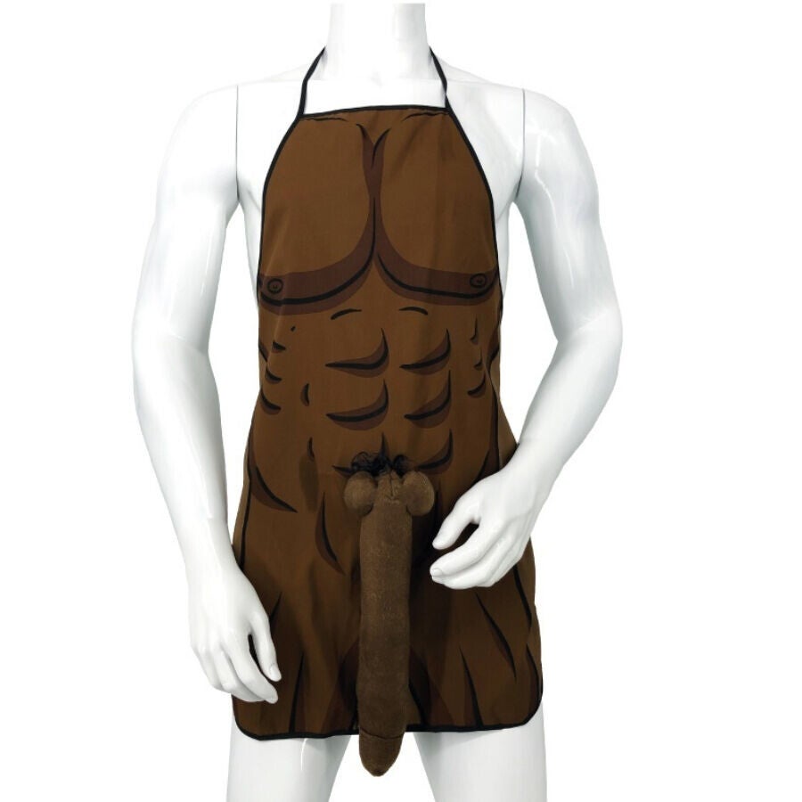 TABLIER MUSCLÉ AVEC PÉNIS 3D EN TON MARRON