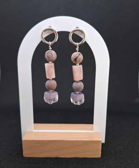 Opaal en flower jaspis oorsteker zilverkl